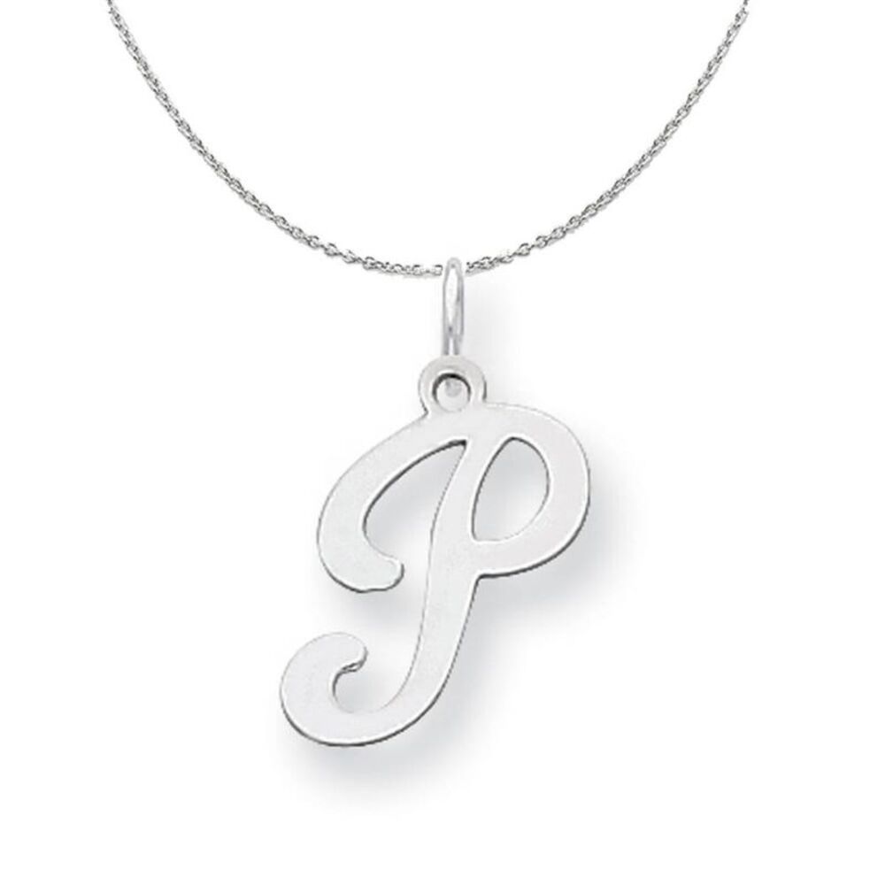 Silver, Sophia Collection, Small Script Initial P Necklace - 24 In